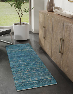 Ocean Blue 2' x 6' 1 Palm Beach Jute Runner Area Rug All Natural Eco-Friendly Carpet for Modern Minimalist Interior Design Home Decorating for Sale at Rug Engine