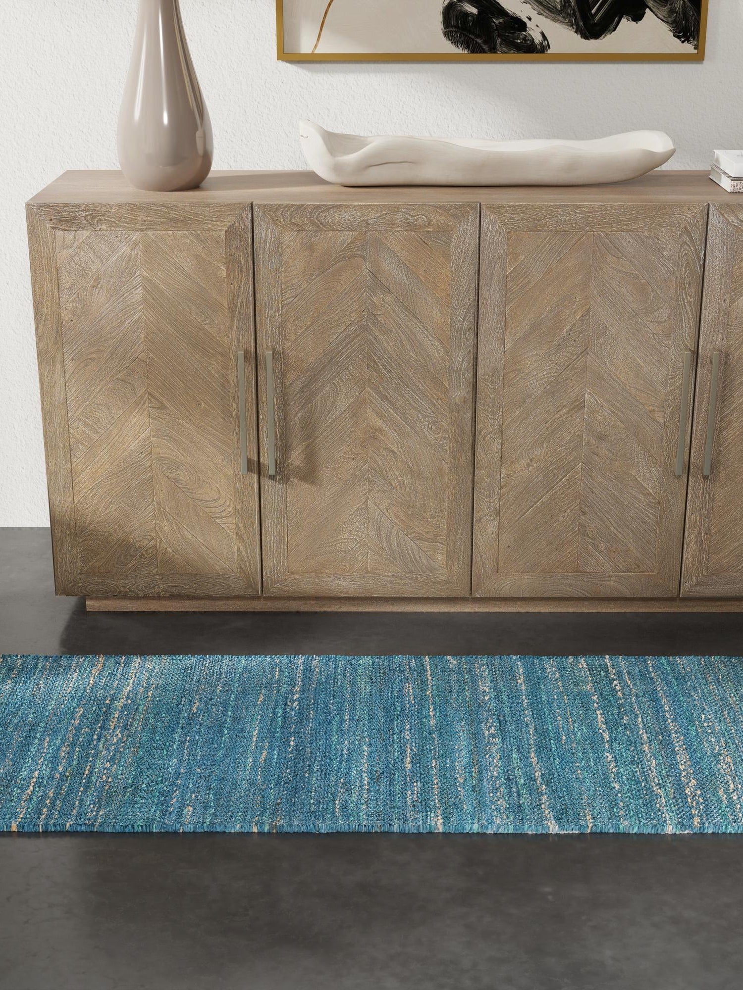 Ocean Blue 2' x 6' 1 Palm Beach Jute Runner Area Rug All Natural Eco-Friendly Carpet for Modern Minimalist Interior Design Home Decorating for Sale at Rug Engine
