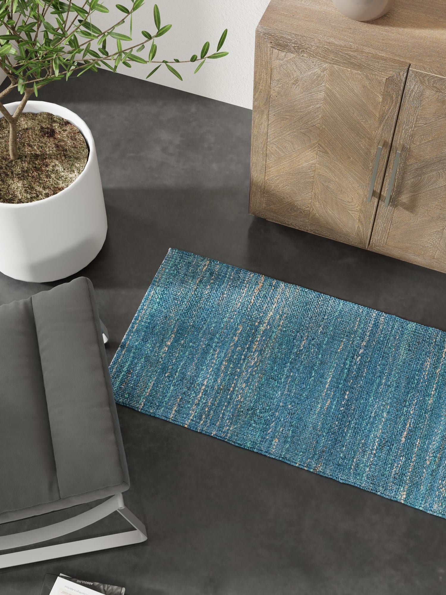 Ocean Blue 2' x 6' 1 Palm Beach Jute Runner Area Rug All Natural Eco-Friendly Carpet for Modern Minimalist Interior Design Home Decorating for Sale at Rug Engine