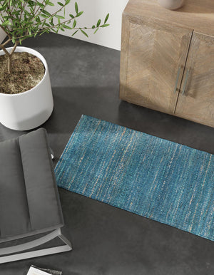 Ocean Blue 2' x 6' 1 Palm Beach Jute Runner Area Rug All Natural Eco-Friendly Carpet for Modern Minimalist Interior Design Home Decorating for Sale at Rug Engine