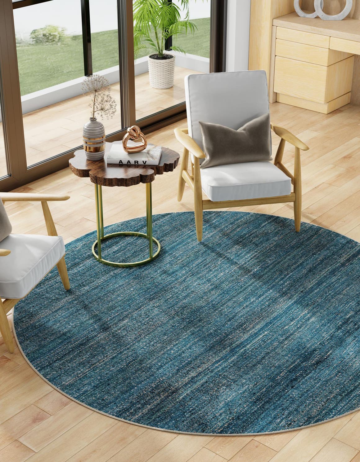 Ocean Blue 4' 1 x 4' 1 Palm Beach Jute Round Area Rug All Natural Eco-Friendly Carpet for Modern Minimalist Interior Design Home Decorating for Sale at Rug Engine