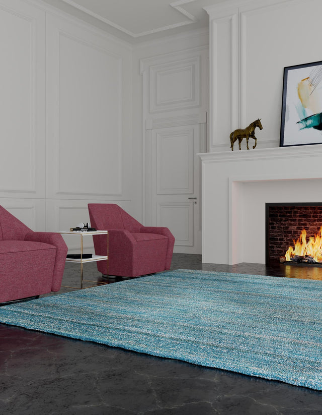 Ocean Blue 7' 10 x 7' 10 Palm Beach Jute Square Area Rug All Natural Eco-Friendly Carpet for Modern Minimalist Interior Design Home Decorating for Sale at Rug Engine