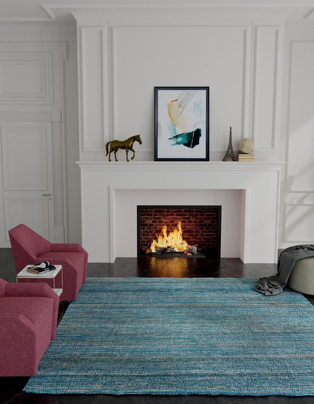 Ocean Blue 7' 10 x 7' 10 Palm Beach Jute Square Area Rug All Natural Eco-Friendly Carpet for Modern Minimalist Interior Design Home Decorating for Sale at Rug Engine