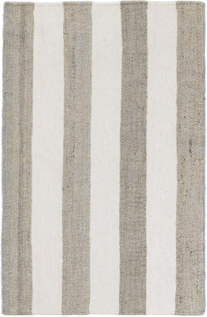 Gray 4' 1 x 6' 1 Jill Zarin Hamptons Rectangle Area Rug Jute & Wool With Cotton Backing All Natural Striped Design Coastal Hand Woven Carpet for Sale at Rug Engine