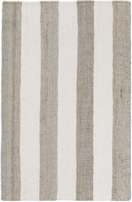 Gray 4' 1 x 6' 1 Jill Zarin Hamptons Rectangle Area Rug Jute & Wool With Cotton Backing All Natural Striped Design Coastal Hand Woven Carpet for Sale at Rug Engine
