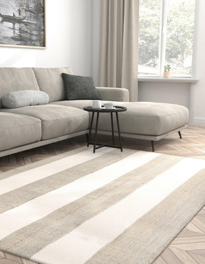 Gray 5' 1 x 8' Jill Zarin Hamptons Rectangle Area Rug Jute & Wool With Cotton Backing All Natural Striped Design Coastal Hand Woven Carpet for Sale at Rug Engine