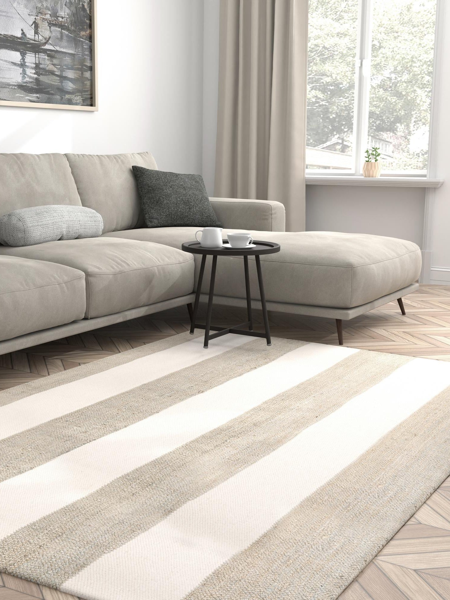 Gray 7' 10 x 10' Jill Zarin Hamptons Rectangle Area Rug Jute & Wool With Cotton Backing All Natural Striped Design Coastal Hand Woven Carpet for Sale at Rug Engine