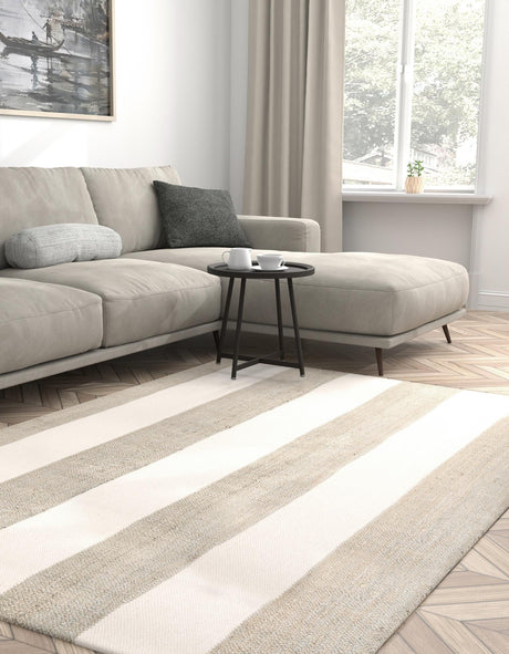 Gray 9' x 12' Jill Zarin Hamptons Rectangle Area Rug Jute & Wool With Cotton Backing All Natural Striped Design Coastal Hand Woven Carpet for Sale at Rug Engine