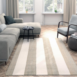 Gray 5' 1 x 8' Jill Zarin Hamptons Rectangle Area Rug Jute & Wool With Cotton Backing All Natural Striped Design Coastal Hand Woven Carpet for Sale at Rug Engine