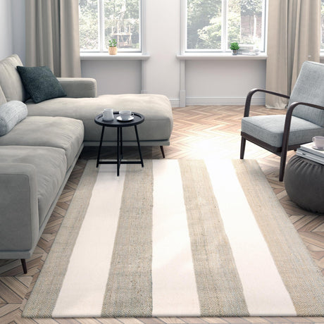 Gray 6' 1 x 9' Jill Zarin Hamptons Rectangle Area Rug Jute & Wool With Cotton Backing All Natural Striped Design Coastal Hand Woven Carpet for Sale at Rug Engine
