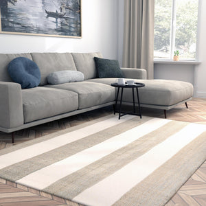 Gray 5' 1 x 8' Jill Zarin Hamptons Rectangle Area Rug Jute & Wool With Cotton Backing All Natural Striped Design Coastal Hand Woven Carpet for Sale at Rug Engine