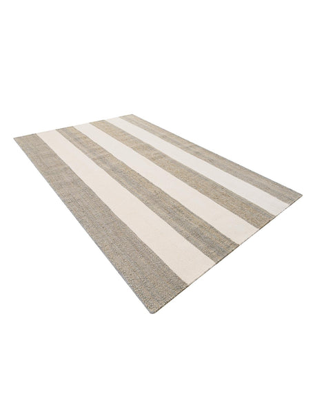 Gray 6' 1 x 9' Jill Zarin Hamptons Rectangle Area Rug Jute & Wool With Cotton Backing All Natural Striped Design Coastal Hand Woven Carpet for Sale at Rug Engine