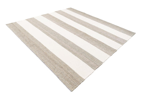 Gray 7' 10 x 7' 10 Jill Zarin Hamptons Square Area Rug Jute & Wool With Cotton Backing All Natural Striped Design Coastal Hand Woven Carpet for Sale at Rug Engine
