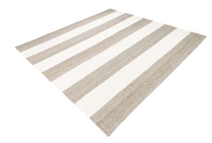 Gray 7' 10 x 7' 10 Jill Zarin Hamptons Square Area Rug Jute & Wool With Cotton Backing All Natural Striped Design Coastal Hand Woven Carpet for Sale at Rug Engine
