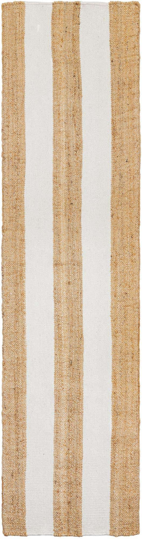 Tan Sand 2' 7 x 10' Jill Zarin Hamptons Runner Area Rug Jute & Wool With Cotton Backing All Natural Striped Design Coastal Hand Woven Carpet for Sale at Rug Engine