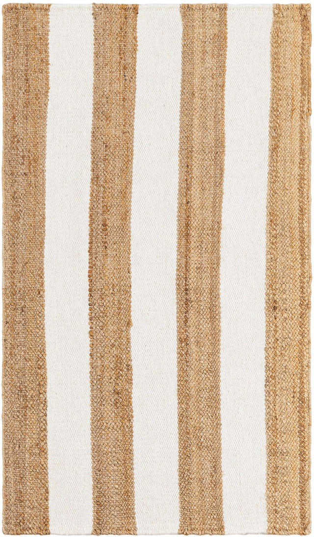 Tan Sand 3' 1 x 5' 1 Jill Zarin Hamptons Rectangle Area Rug Jute & Wool With Cotton Backing All Natural Striped Design Coastal Hand Woven Carpet for Sale at Rug Engine