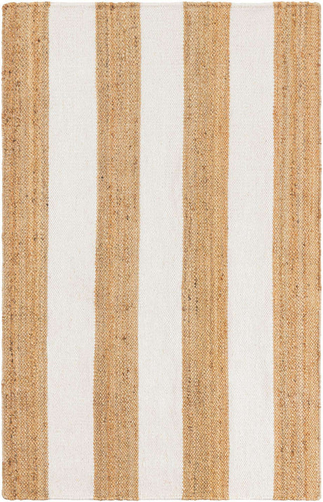 Tan Sand 4' 1 x 6' 1 Jill Zarin Hamptons Rectangle Area Rug Jute & Wool With Cotton Backing All Natural Striped Design Coastal Hand Woven Carpet for Sale at Rug Engine