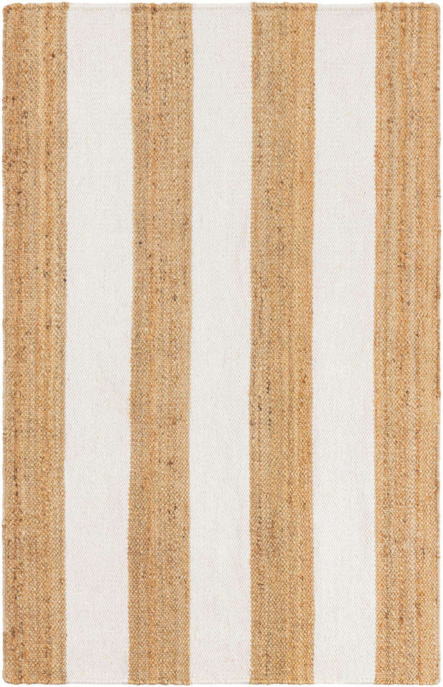 Tan Sand 4' 1 x 6' 1 Jill Zarin Hamptons Rectangle Area Rug Jute & Wool With Cotton Backing All Natural Striped Design Coastal Hand Woven Carpet for Sale at Rug Engine
