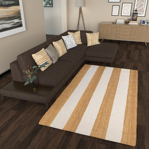 Tan Sand 5' 1 x 8' Jill Zarin Hamptons Rectangle Area Rug Jute & Wool With Cotton Backing All Natural Striped Design Coastal Hand Woven Carpet for Sale at Rug Engine