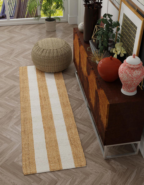 Tan Sand 2' 7 x 12' Jill Zarin Hamptons Runner Area Rug Jute & Wool With Cotton Backing All Natural Striped Design Coastal Hand Woven Carpet for Sale at Rug Engine