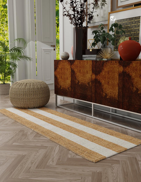 Tan Sand 2' 7 x 10' Jill Zarin Hamptons Runner Area Rug Jute & Wool With Cotton Backing All Natural Striped Design Coastal Hand Woven Carpet for Sale at Rug Engine
