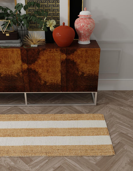 Tan Sand 2' x 6' 1 Jill Zarin Hamptons Runner Area Rug Jute & Wool With Cotton Backing All Natural Striped Design Coastal Hand Woven Carpet for Sale at Rug Engine