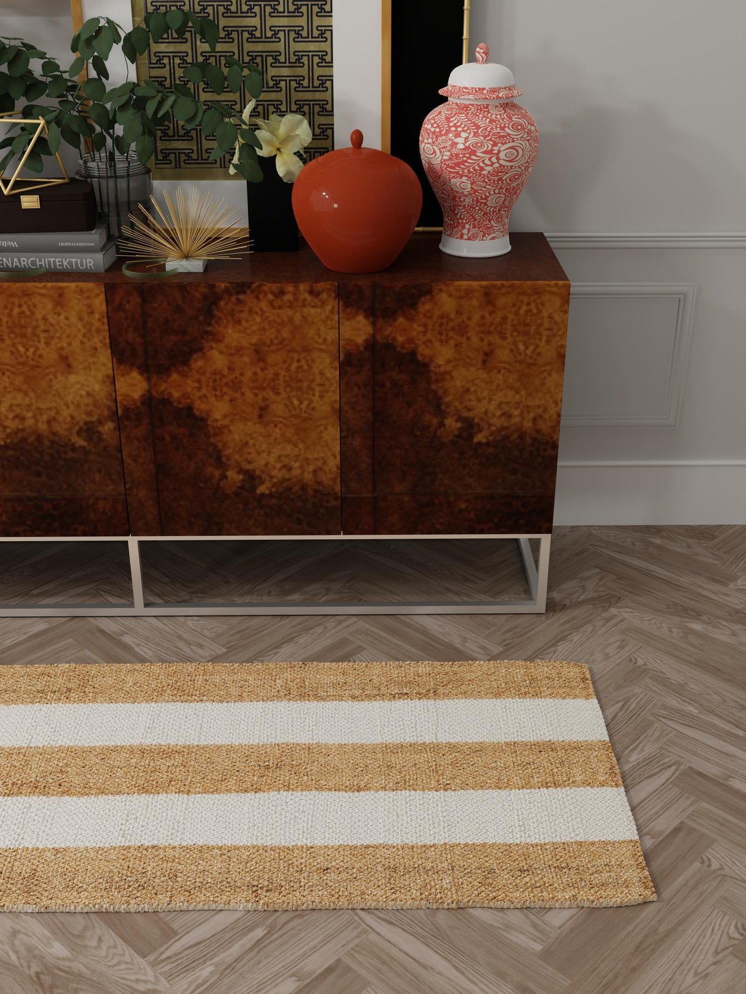 Tan Sand 2' 7 x 10' Jill Zarin Hamptons Runner Area Rug Jute & Wool With Cotton Backing All Natural Striped Design Coastal Hand Woven Carpet for Sale at Rug Engine