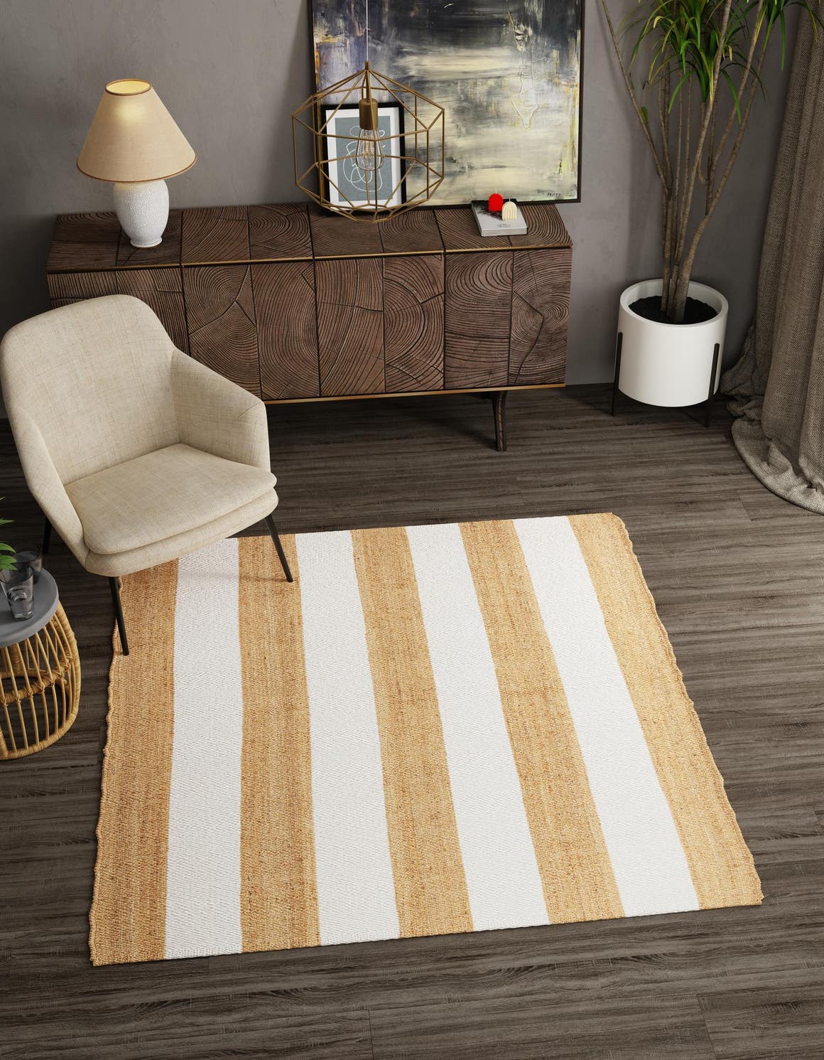 Tan Sand 7' 10 x 7' 10 Jill Zarin Hamptons Square Area Rug Jute & Wool With Cotton Backing All Natural Striped Design Coastal Hand Woven Carpet for Sale at Rug Engine