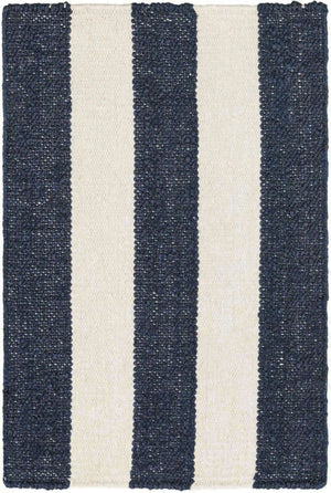 Nautical Navy 2' x 3' 1 Jill Zarin Hamptons Rectangle Area Rug Jute & Wool With Cotton Backing All Natural Striped Design Coastal Hand Woven Carpet for Sale at Rug Engine