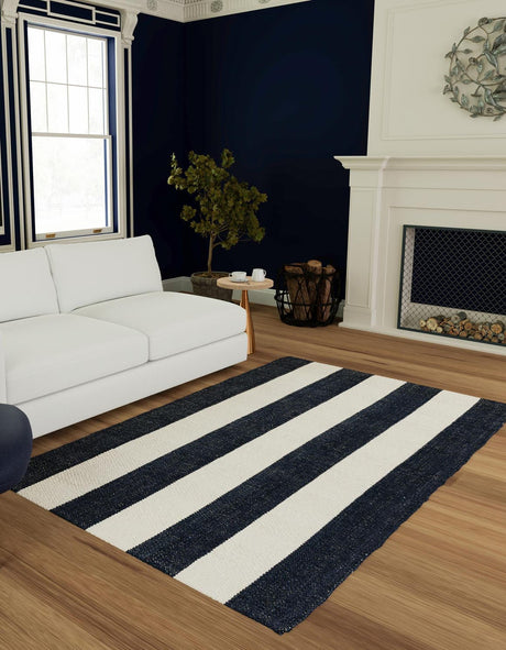 Nautical Navy 2' x 3' 1 Jill Zarin Hamptons Rectangle Area Rug Jute & Wool With Cotton Backing All Natural Striped Design Coastal Hand Woven Carpet for Sale at Rug Engine