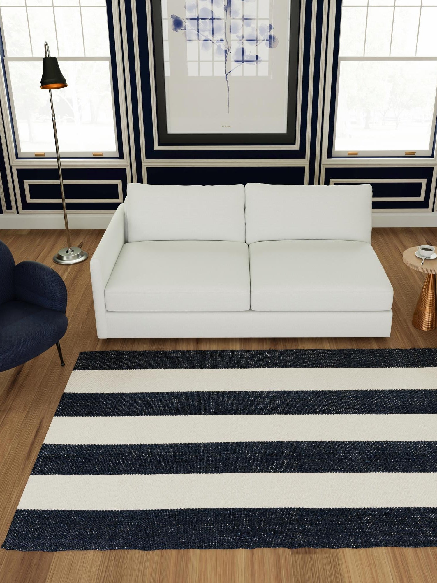 Nautical Navy 6' 1 x 9' Jill Zarin Hamptons Rectangle Area Rug Jute & Wool With Cotton Backing All Natural Striped Design Coastal Hand Woven Carpet for Sale at Rug Engine