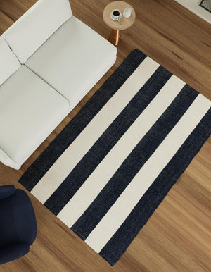 Nautical Navy 6' 1 x 9' Jill Zarin Hamptons Rectangle Area Rug Jute & Wool With Cotton Backing All Natural Striped Design Coastal Hand Woven Carpet for Sale at Rug Engine