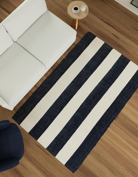 Nautical Navy 5' 1 x 8' Jill Zarin Hamptons Rectangle Area Rug Jute & Wool With Cotton Backing All Natural Striped Design Coastal Hand Woven Carpet for Sale at Rug Engine