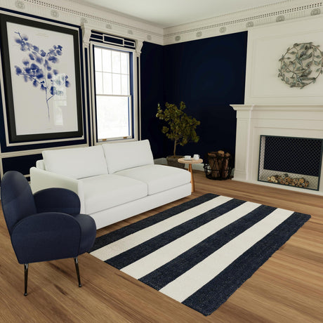 Nautical Navy 7' 10 x 10' Jill Zarin Hamptons Rectangle Area Rug Jute & Wool With Cotton Backing All Natural Striped Design Coastal Hand Woven Carpet for Sale at Rug Engine
