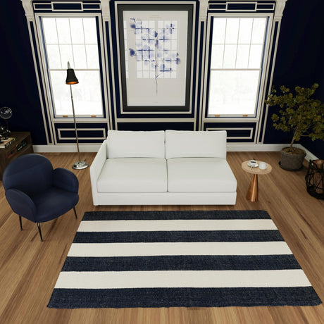 Nautical Navy 7' 10 x 10' Jill Zarin Hamptons Rectangle Area Rug Jute & Wool With Cotton Backing All Natural Striped Design Coastal Hand Woven Carpet for Sale at Rug Engine