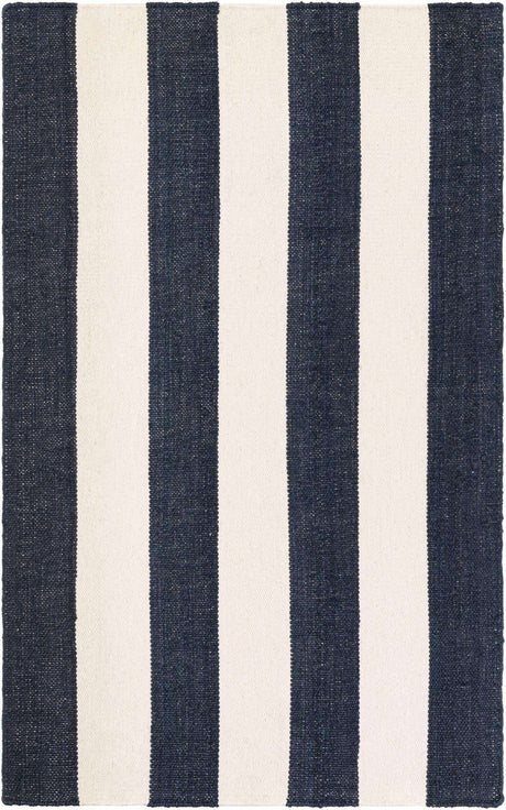 Nautical Navy 5' 1 x 8' Jill Zarin Hamptons Rectangle Area Rug Jute & Wool With Cotton Backing All Natural Striped Design Coastal Hand Woven Carpet for Sale at Rug Engine