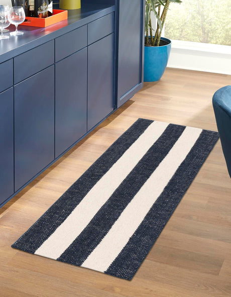Nautical Navy 2' x 6' 1 Jill Zarin Hamptons Runner Area Rug Jute & Wool With Cotton Backing All Natural Striped Design Coastal Hand Woven Carpet for Sale at Rug Engine