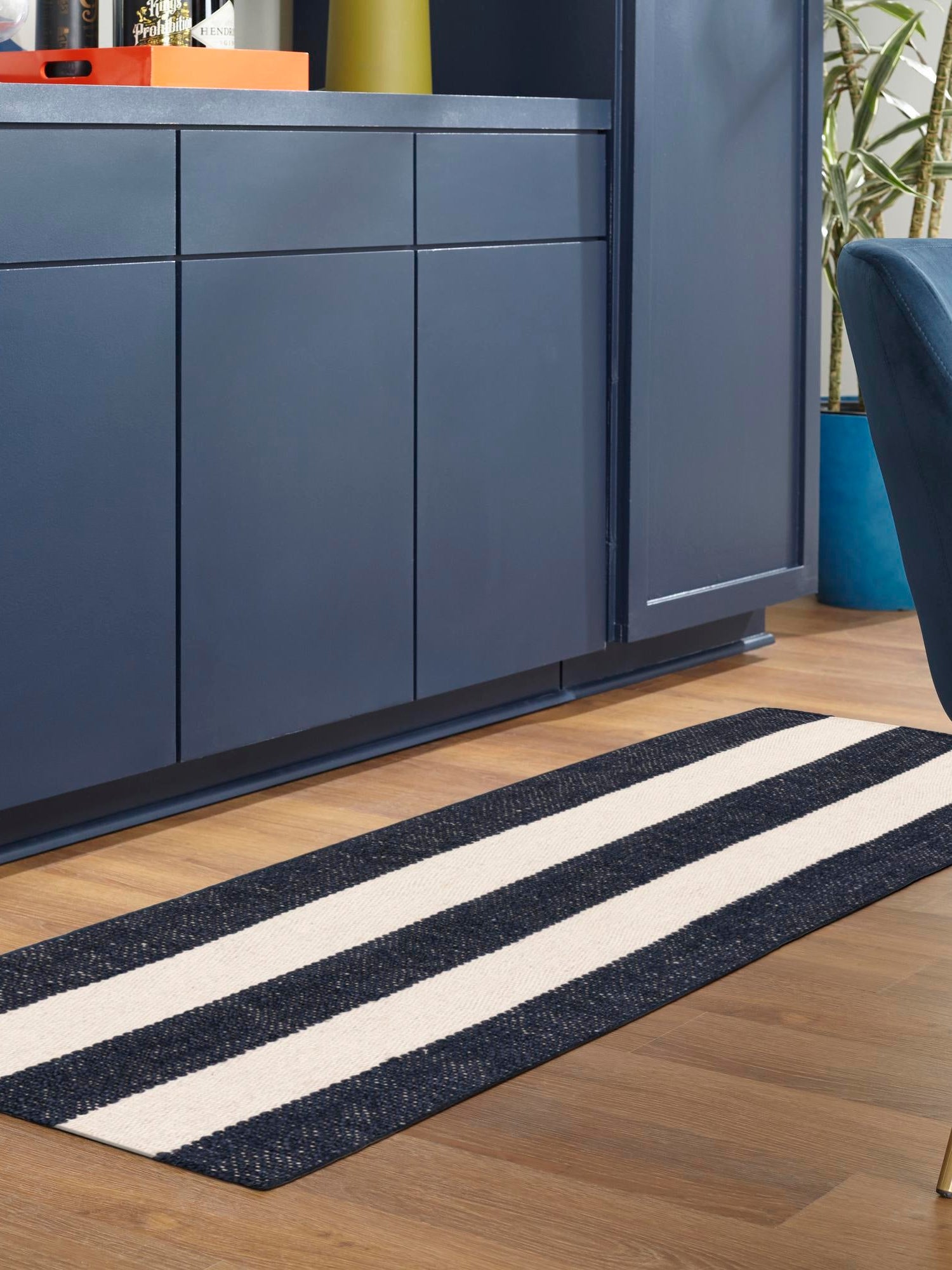 Nautical Navy 2' x 6' 1 Jill Zarin Hamptons Runner Area Rug Jute & Wool With Cotton Backing All Natural Striped Design Coastal Hand Woven Carpet for Sale at Rug Engine