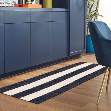 Nautical Navy 2' x 8' Jill Zarin Hamptons Runner Area Rug Jute & Wool With Cotton Backing All Natural Striped Design Coastal Hand Woven Carpet for Sale at Rug Engine