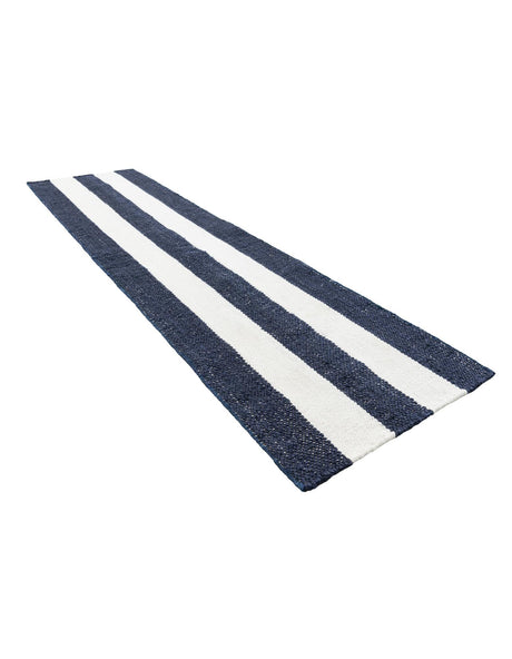 Nautical Navy 2' x 8' Jill Zarin Hamptons Runner Area Rug Jute & Wool With Cotton Backing All Natural Striped Design Coastal Hand Woven Carpet for Sale at Rug Engine