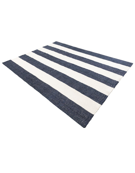 Nautical Navy 7' 10 x 10' Jill Zarin Hamptons Rectangle Area Rug Jute & Wool With Cotton Backing All Natural Striped Design Coastal Hand Woven Carpet for Sale at Rug Engine