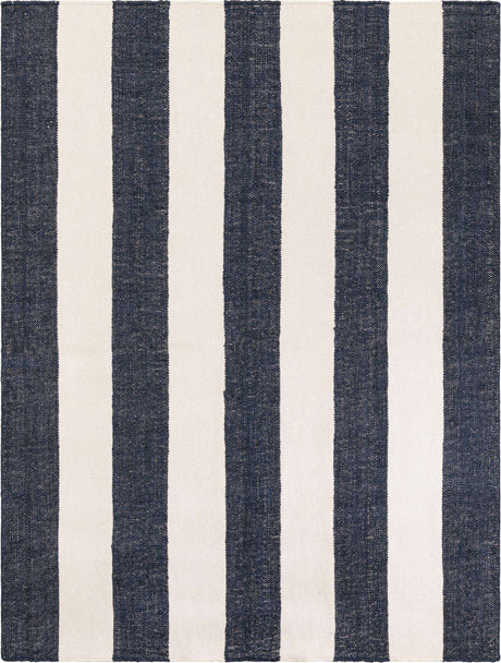 Nautical Navy 7' 10 x 10' Jill Zarin Hamptons Rectangle Area Rug Jute & Wool With Cotton Backing All Natural Striped Design Coastal Hand Woven Carpet for Sale at Rug Engine