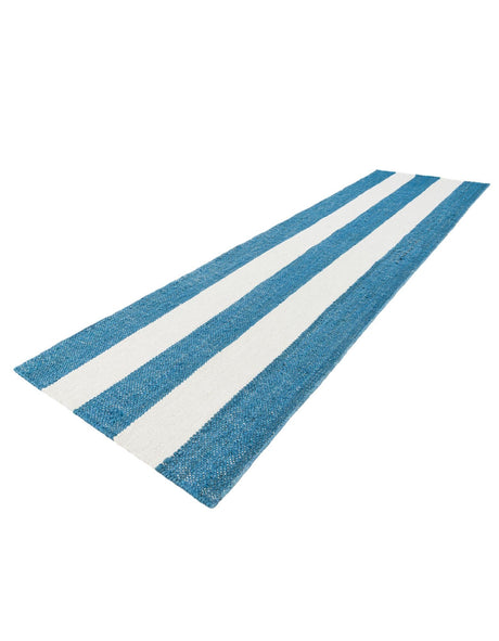 Sky blue 2' 7 x 10' Jill Zarin Hamptons Runner Area Rug Jute & Wool With Cotton Backing All Natural Striped Design Coastal Hand Woven Carpet for Sale at Rug Engine