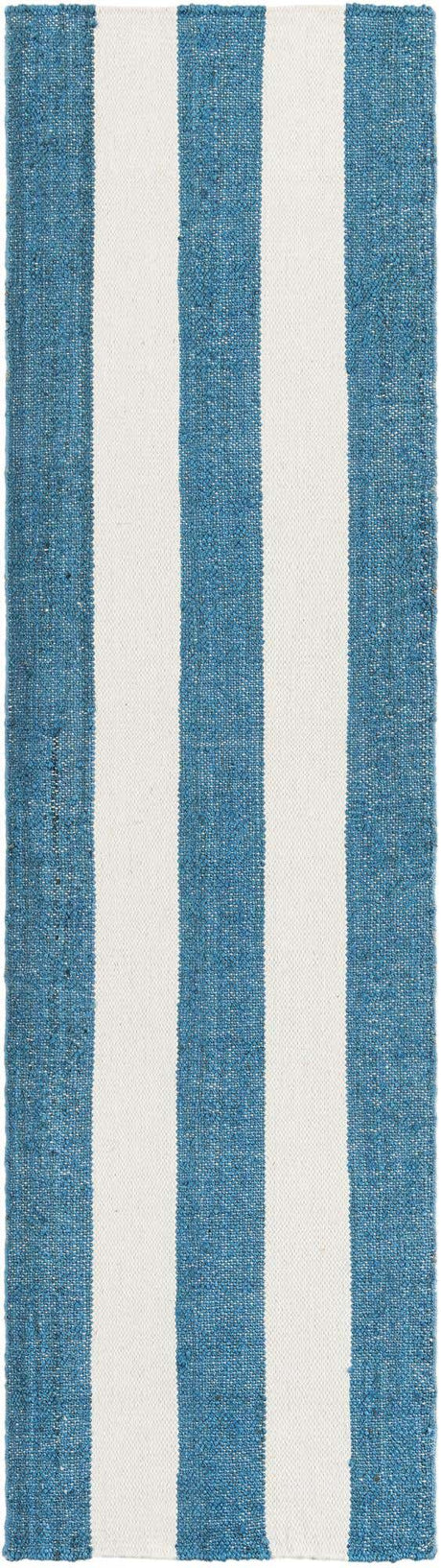 Sky blue 2' 7 x 10' Jill Zarin Hamptons Runner Area Rug Jute & Wool With Cotton Backing All Natural Striped Design Coastal Hand Woven Carpet for Sale at Rug Engine