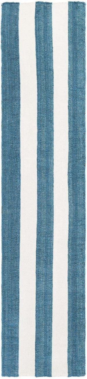 Sky blue 2' 7 x 12' Jill Zarin Hamptons Runner Area Rug Jute & Wool With Cotton Backing All Natural Striped Design Coastal Hand Woven Carpet for Sale at Rug Engine