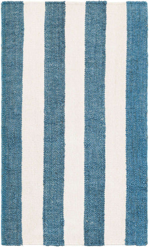 Sky blue 3' 1 x 5' 1 Jill Zarin Hamptons Rectangle Area Rug Jute & Wool With Cotton Backing All Natural Striped Design Coastal Hand Woven Carpet for Sale at Rug Engine