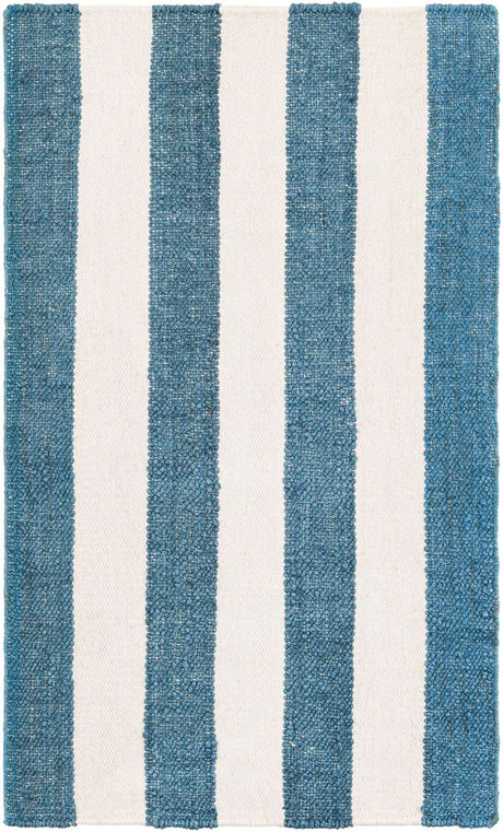 Sky blue 3' 1 x 5' 1 Jill Zarin Hamptons Rectangle Area Rug Jute & Wool With Cotton Backing All Natural Striped Design Coastal Hand Woven Carpet for Sale at Rug Engine