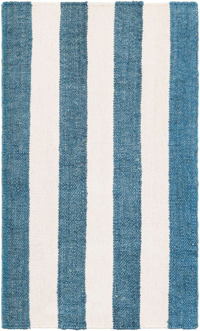 Sky blue 3' 1 x 5' 1 Jill Zarin Hamptons Rectangle Area Rug Jute & Wool With Cotton Backing All Natural Striped Design Coastal Hand Woven Carpet for Sale at Rug Engine