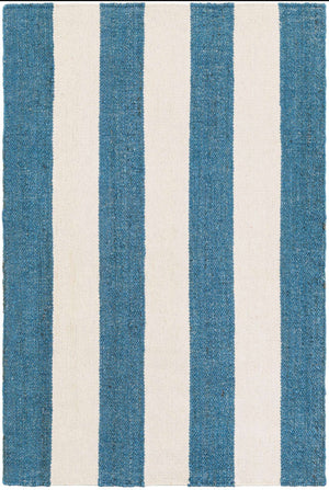 Sky blue 4' 1 x 6' 1 Jill Zarin Hamptons Rectangle Area Rug Jute & Wool With Cotton Backing All Natural Striped Design Coastal Hand Woven Carpet for Sale at Rug Engine