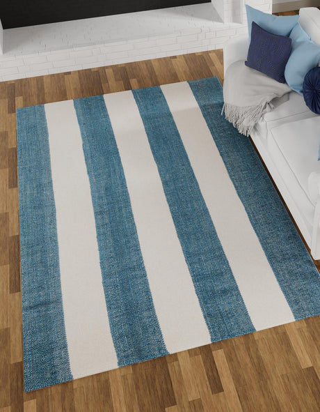 Sky blue 10' x 14' 1 Jill Zarin Hamptons Rectangle Area Rug Jute & Wool With Cotton Backing All Natural Striped Design Coastal Hand Woven Carpet for Sale at Rug Engine